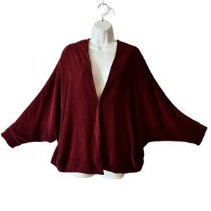Velour Velvet Batwing Short Jacket Topper Wine Burgundy Size XXS Oversized